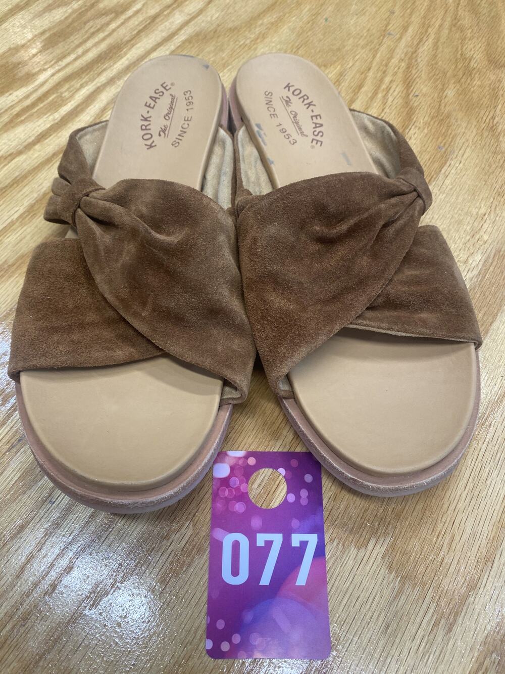 Kork-Ease Women's 10 M Brown Suede Leather Criss-Cross Slip-On Slide Sandals